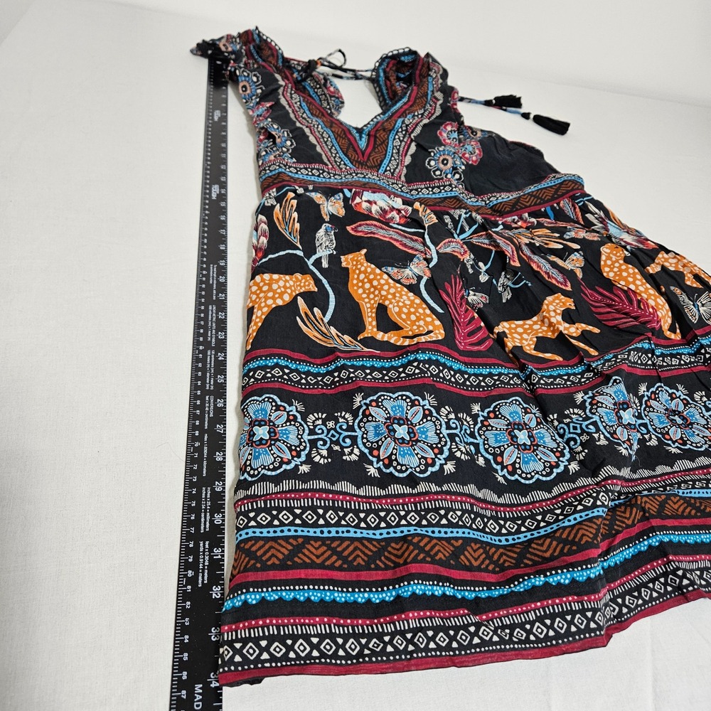 Anthropologie NWOT Cat Jungle Print Ruffle V-Neck Mini Dress Black Multi 2X - Picture 9 of 11